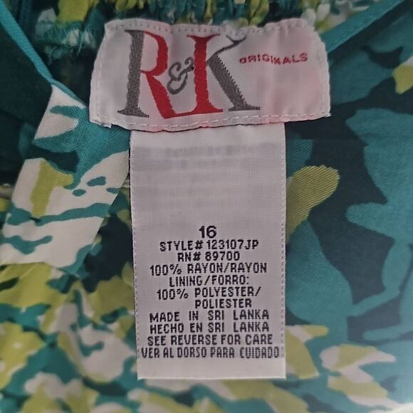 R&K Originals, spring, summer dress. Art deco floral Size 16, greens, yellow and - Picture 5 of 6